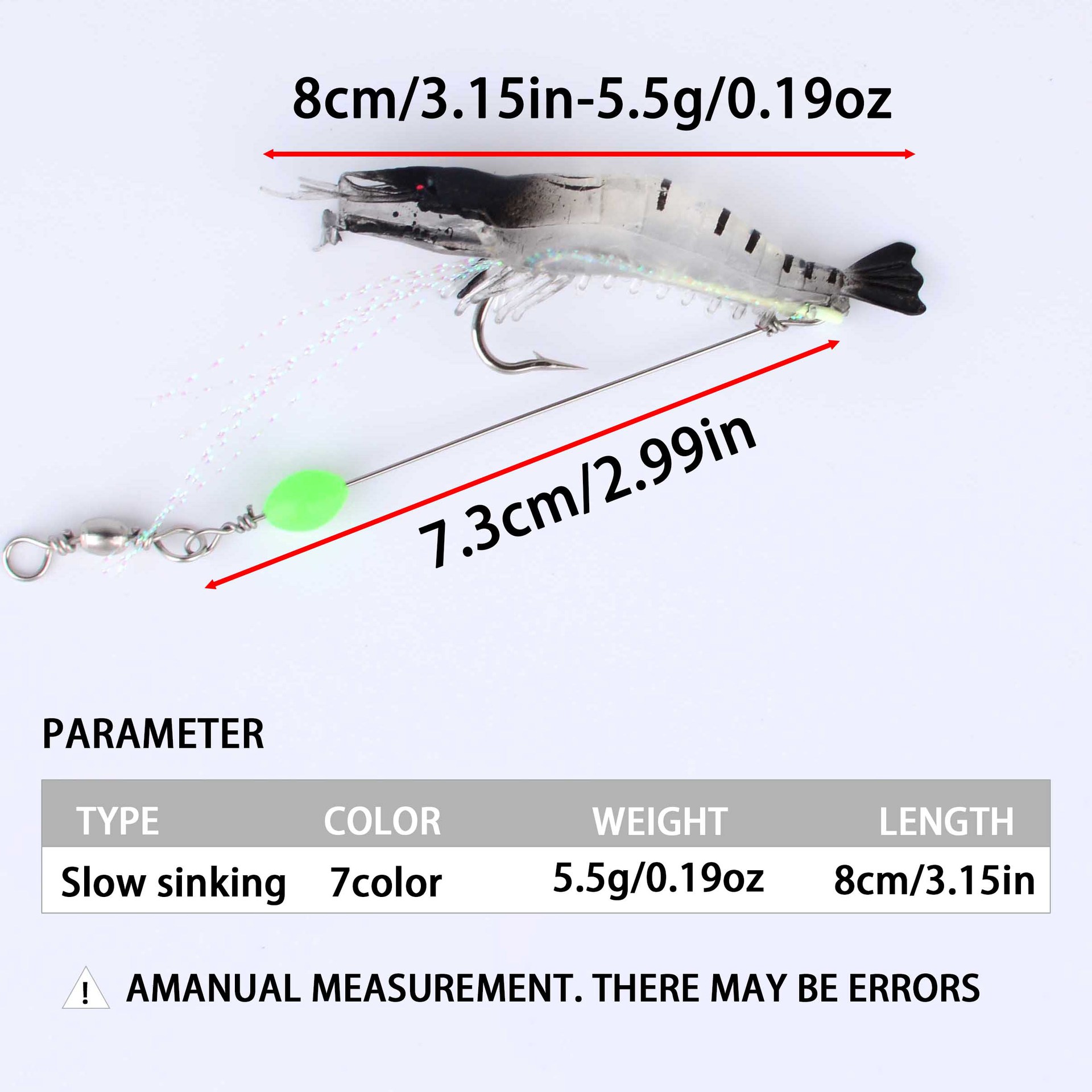 Luminous Soft Shrimp Fishing Lure 8cm 5.5g Pre-rigged Shrimp Bait For Bass Snakehead thumb 2