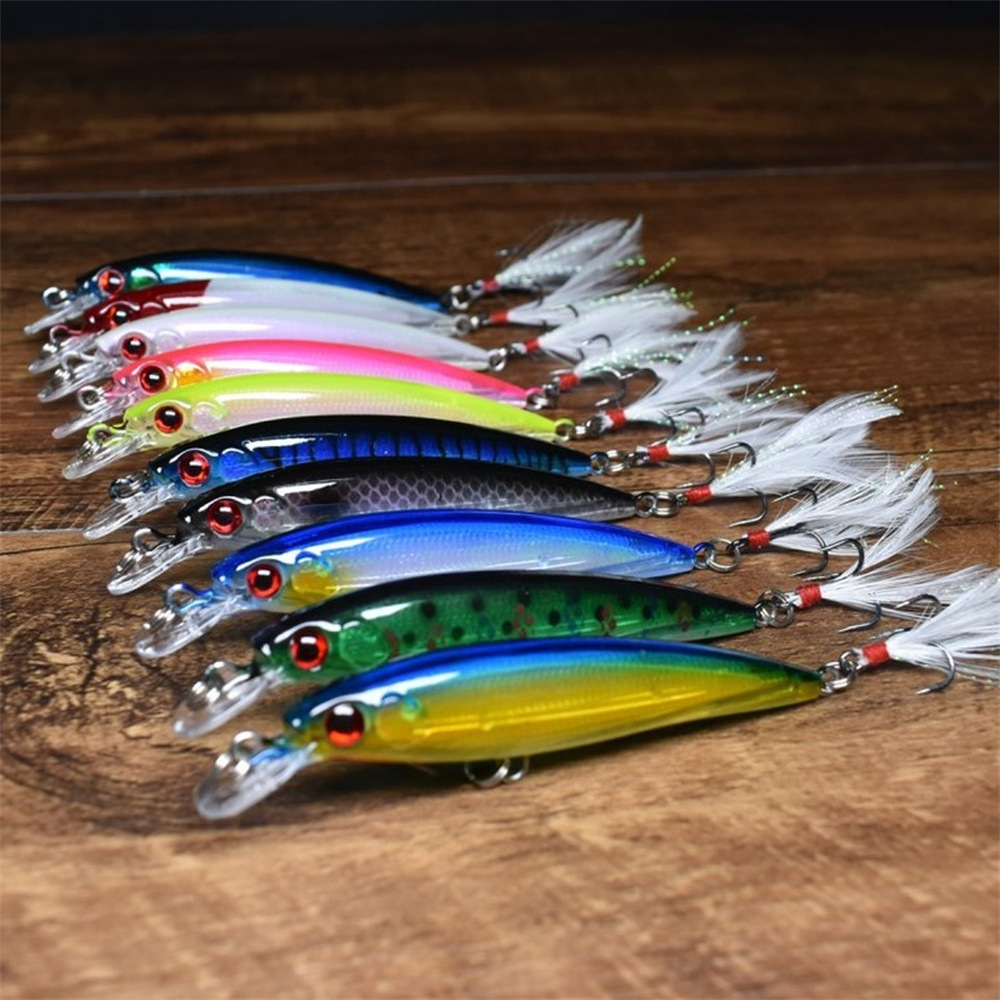 Sunflower Feather Tail Laser Minnow Lure 9cm 7g Floating Hard Bait