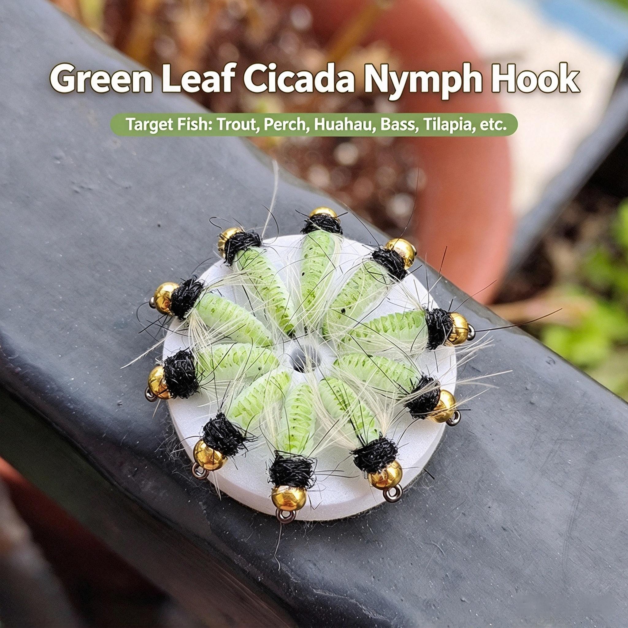 Sunflower Green Cicada Nymph Fly Fishing Flies, Hand Tied CDC Feather Artificial Nymph Lure for Trout, Bass Freshwater Fly Fishing thumb 4