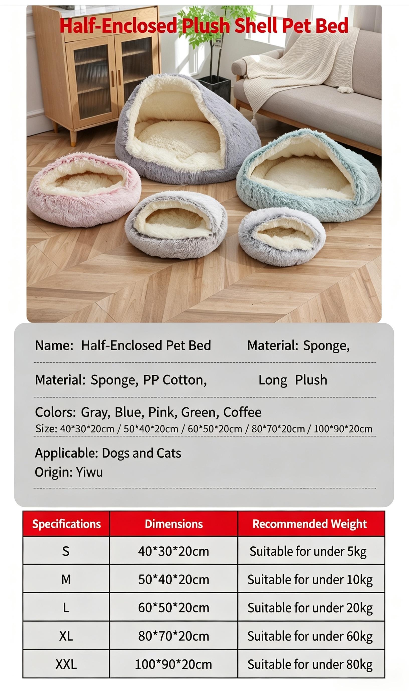 Half Enclosed Plush Shell Pet Bed thumb 9